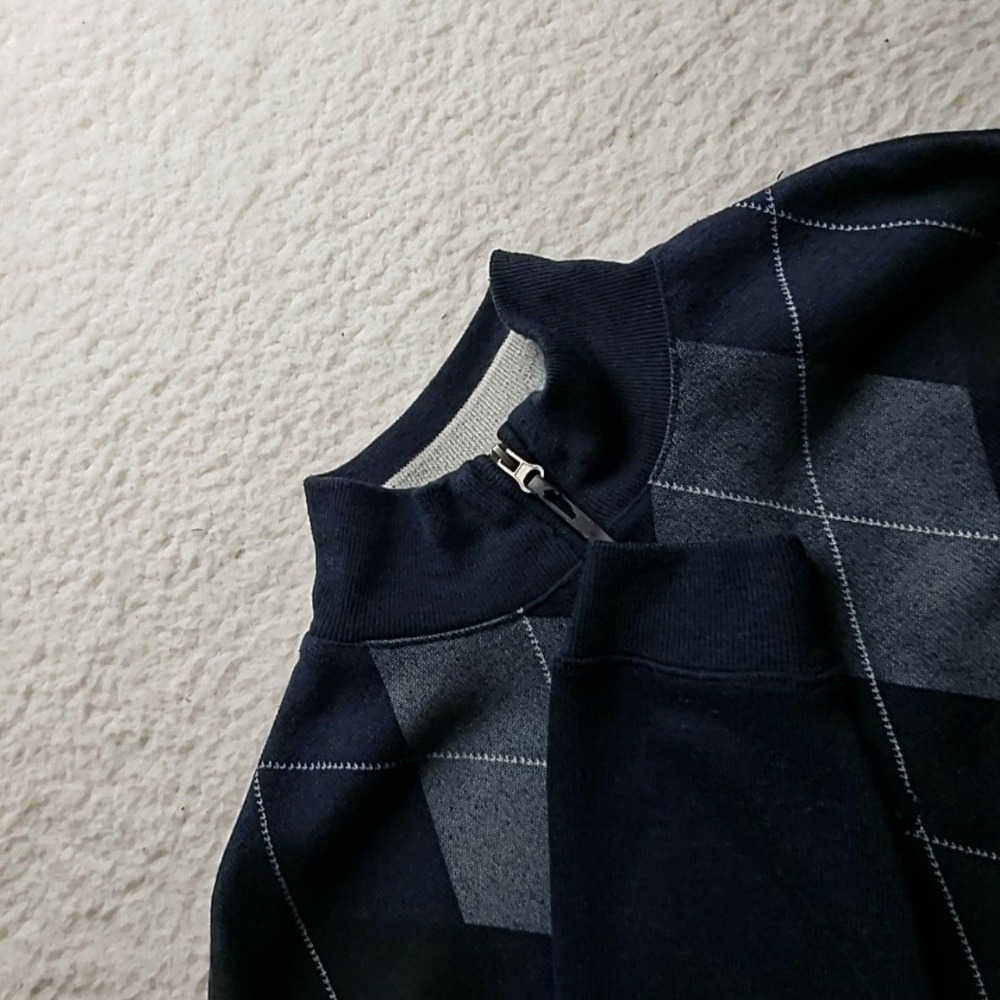 Method Sweater Mens Large Blue Argyle Diamond 1/4 Zip Mock Neck Knit Pullover